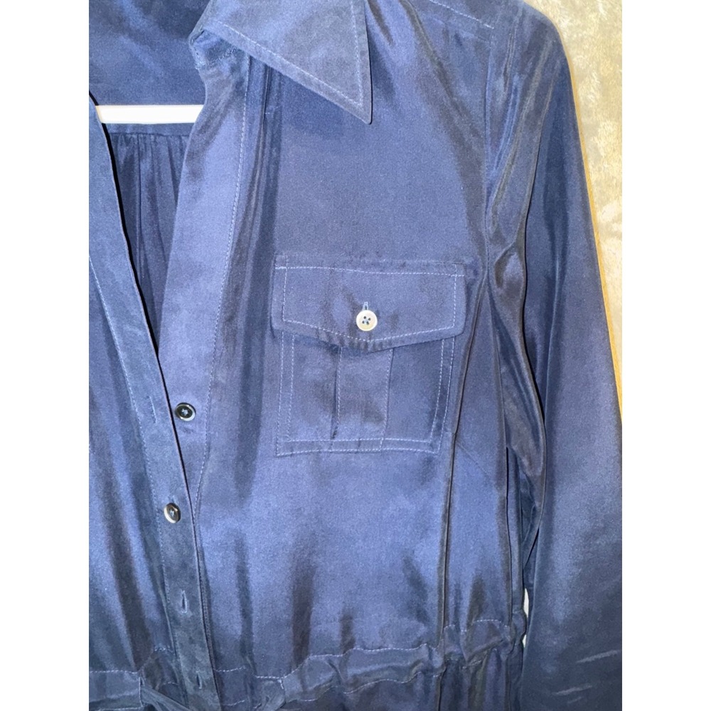 Brooks Brothers Size 6 100% silk Navy Long Sleeve shirt dress side pockets tie - Picture 2 of 8